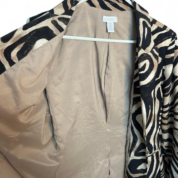 Chico’s Satin Zebra Blazer L / US 12 – Neutral Chic Statement Jacket - Picture 7 of 10